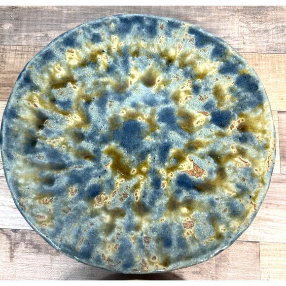 Rustic Handmade Glazed Ceramic Plates - Set Of 2 Blue/Yellow Splatter Design 8.5 - Picture 3 of 4